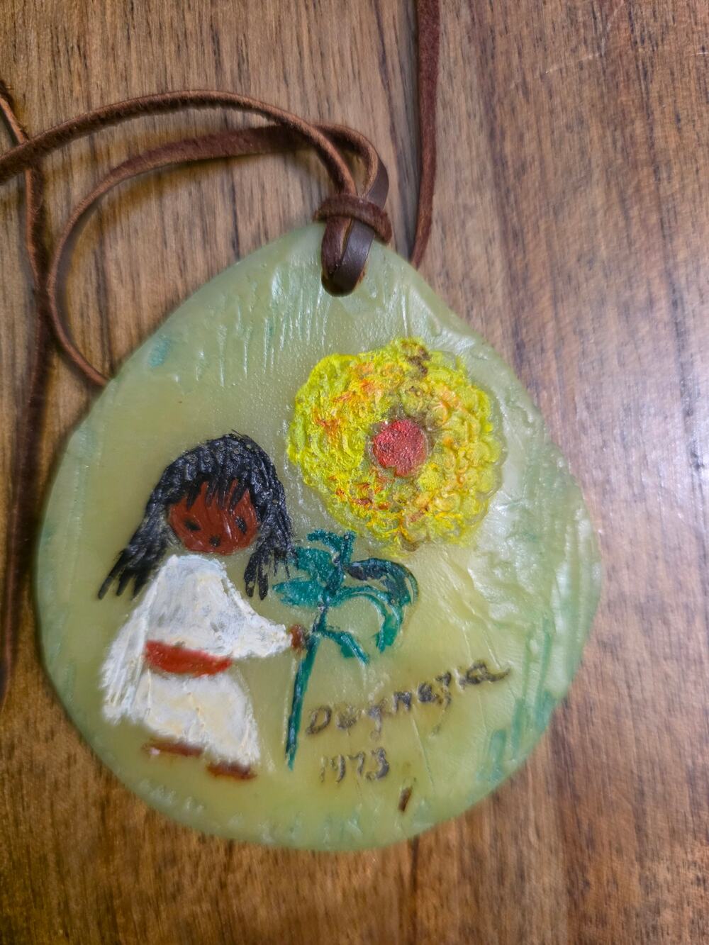 Vintage 1973 Ted DeGrazia Pendant Necklace Signed Authorized Gallery in The Sun